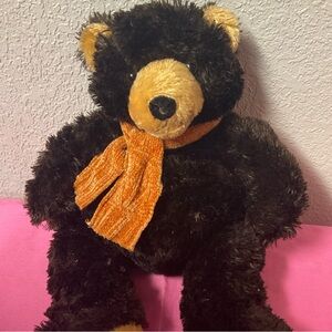 Cozy Brown Teddy Bear with Orange Scarf